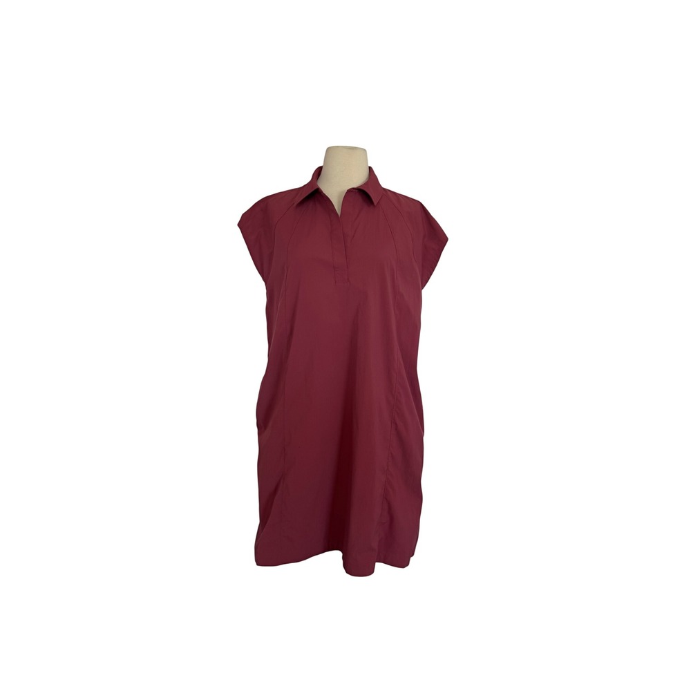 Athleta Women Berry Pink Cap Sleeve V-Neck Collared Shift Dress with Pockets